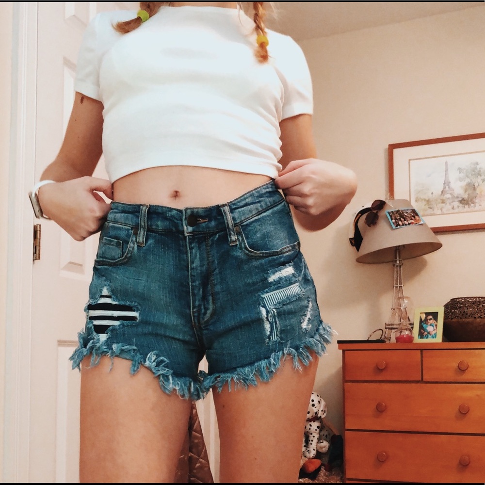 Frayed High Rise Shorts